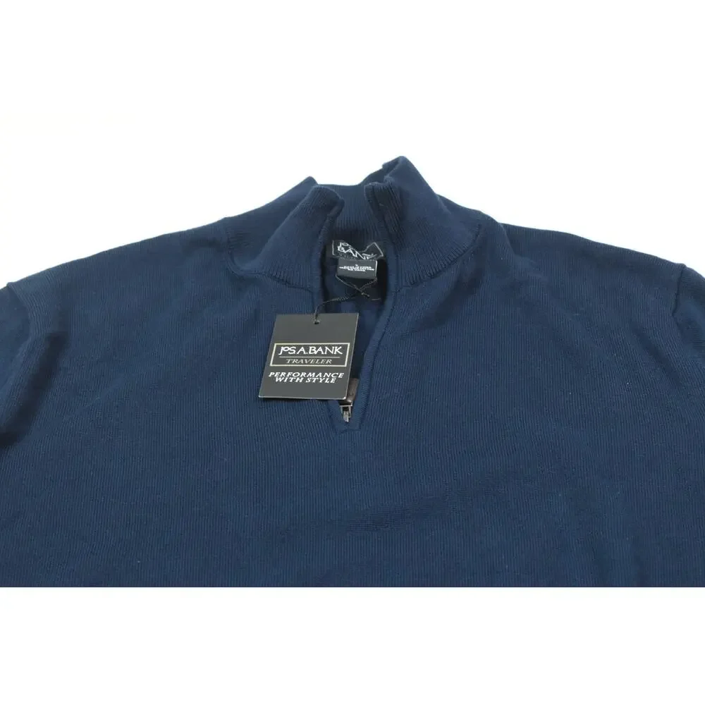 Jos A Bank Traveler Sweater Mens Large Blue Long Sleeve Pima Cotton Pullover